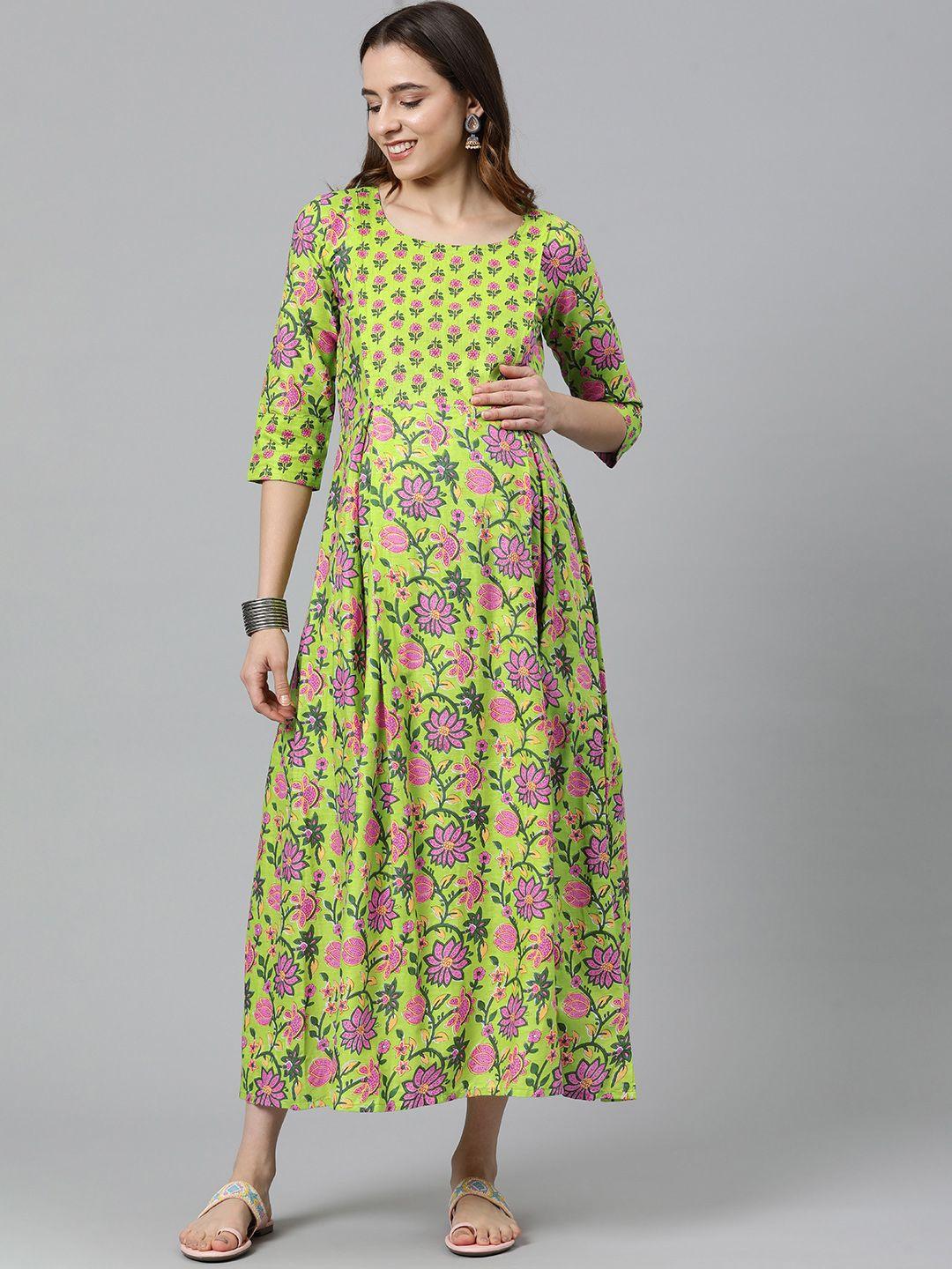 swishchick floral printed fit & flare maternity maxi dress