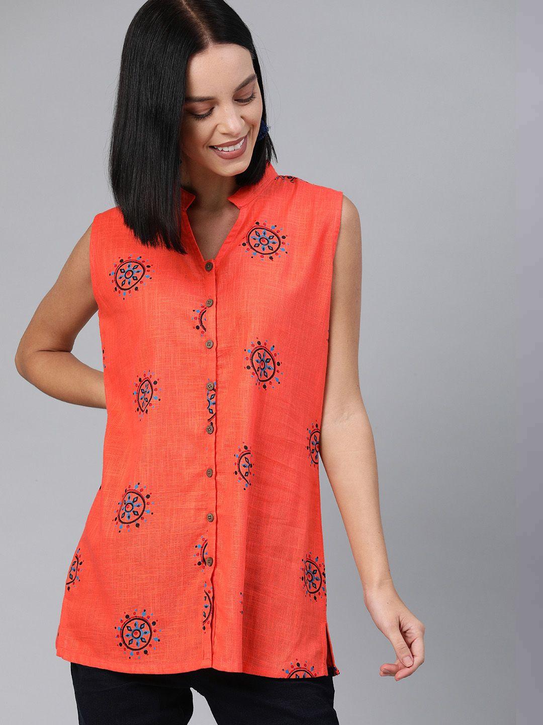 swishchick women's orange ethnic printed tunic