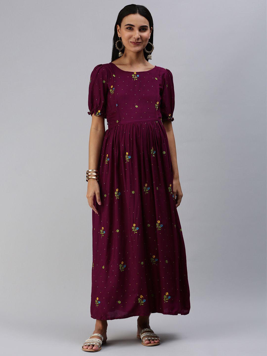 swishchick burgundy floral embroidered maternity maxi dress