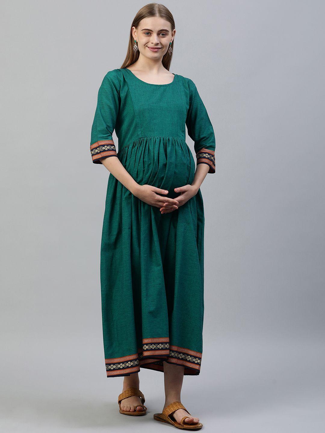 swishchick ethnic motifs embroidered maternity a-line cotton maxi dress