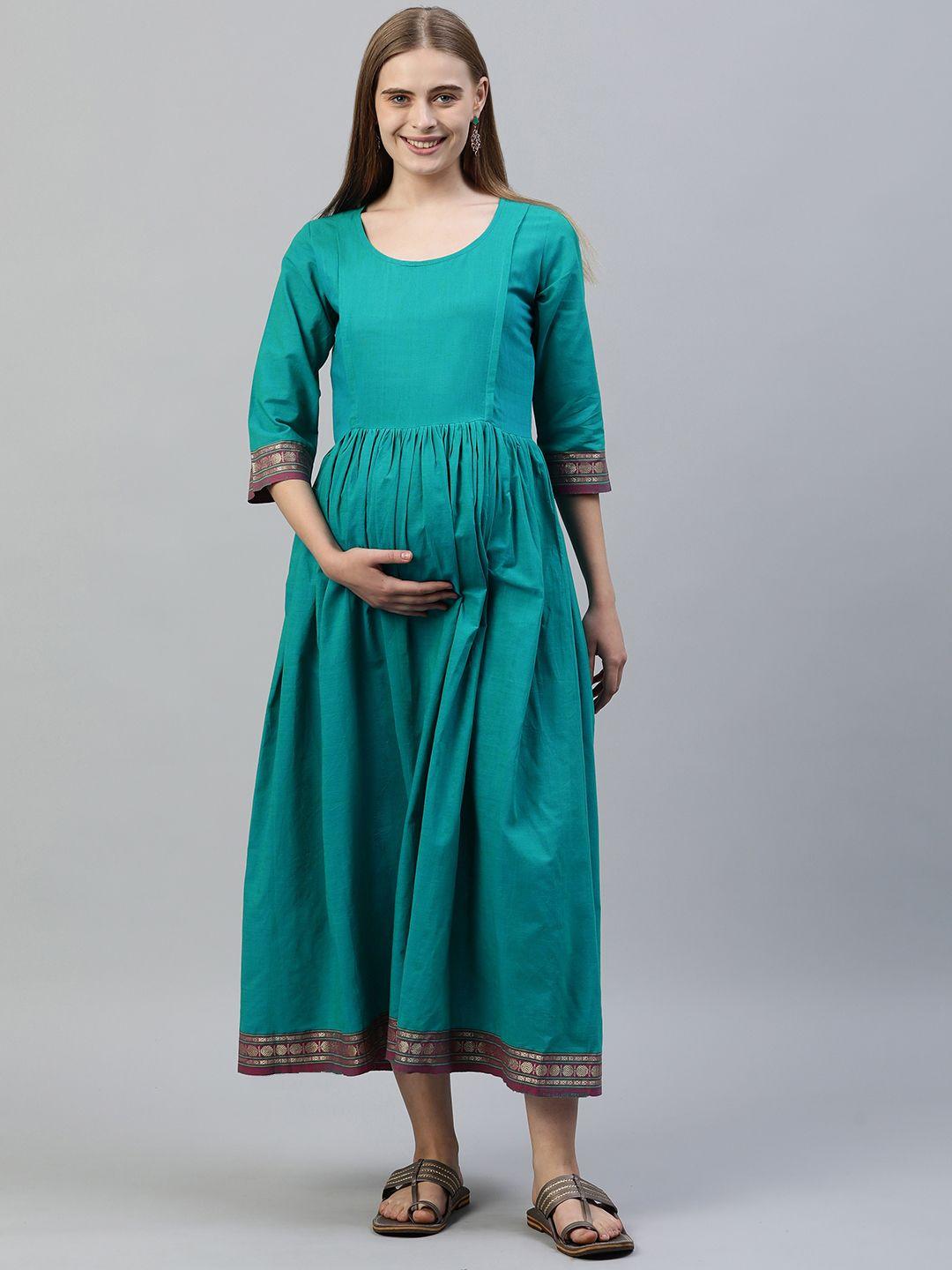 swishchick ethnic motifs embroidered maternity cotton a-line maxi dress