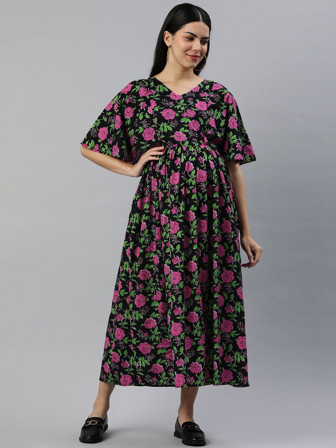 swishchick floral print flared sleeve maternity fit & flare maxi dress