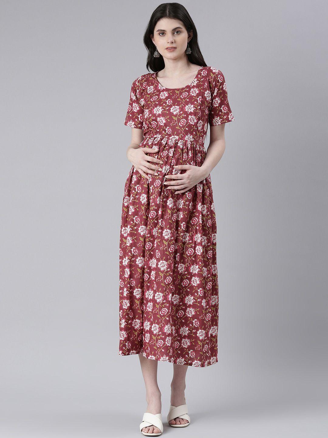 swishchick floral print maternity fit & flare midi ethnic dress