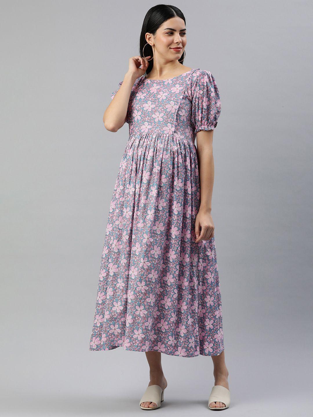 swishchick floral print puff sleeve maternity fit & flare maxi dress