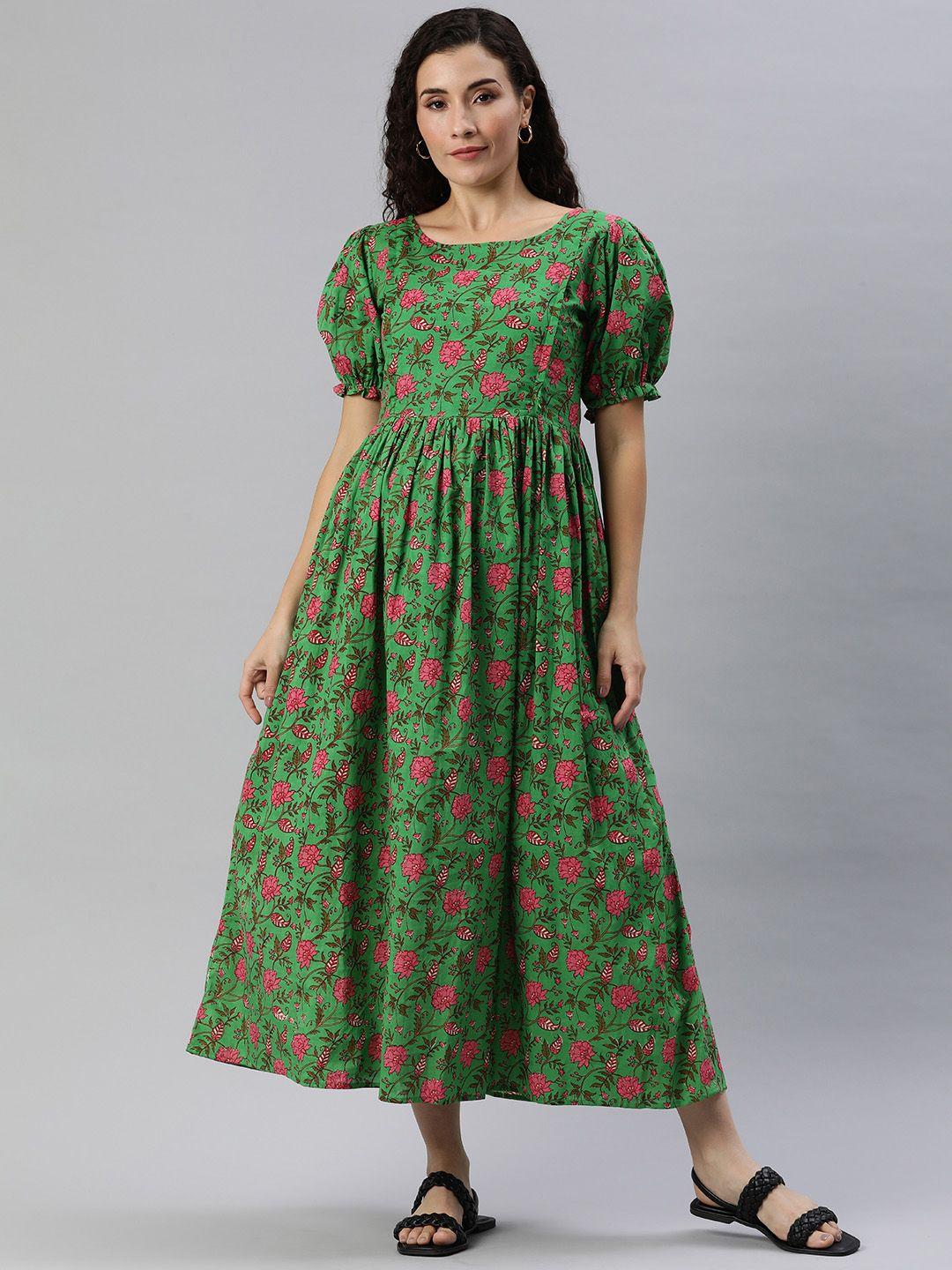 swishchick floral print puff sleeves maternity a-line midi dress