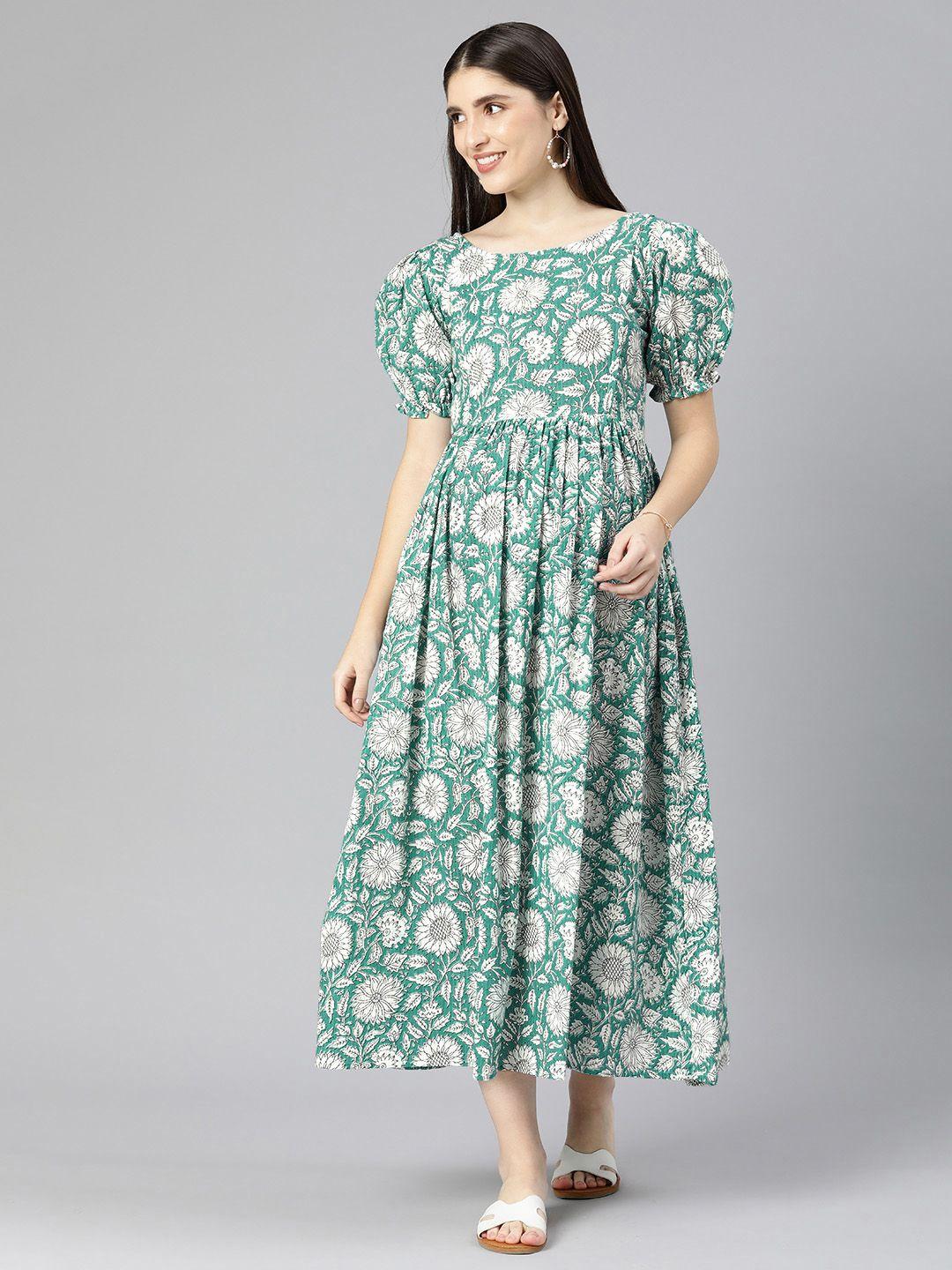 swishchick floral printed puff sleeve maternity fit & flare maxi dress