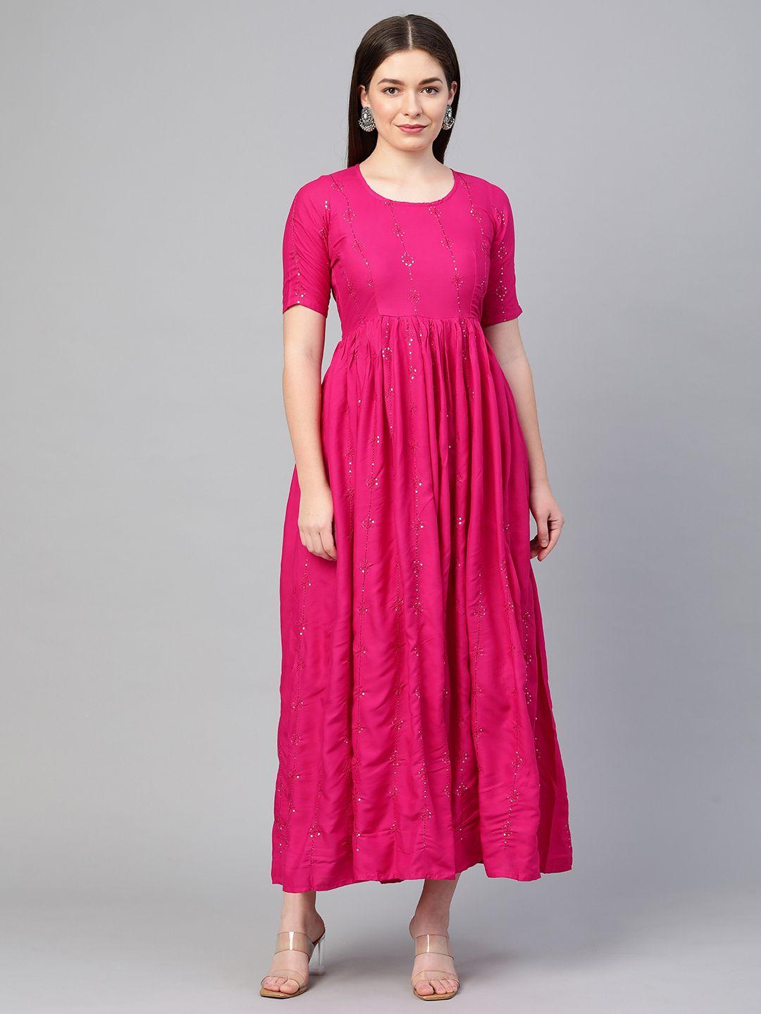 swishchick fuchsia pink sequinned embroidered maxi dress with cut-out back