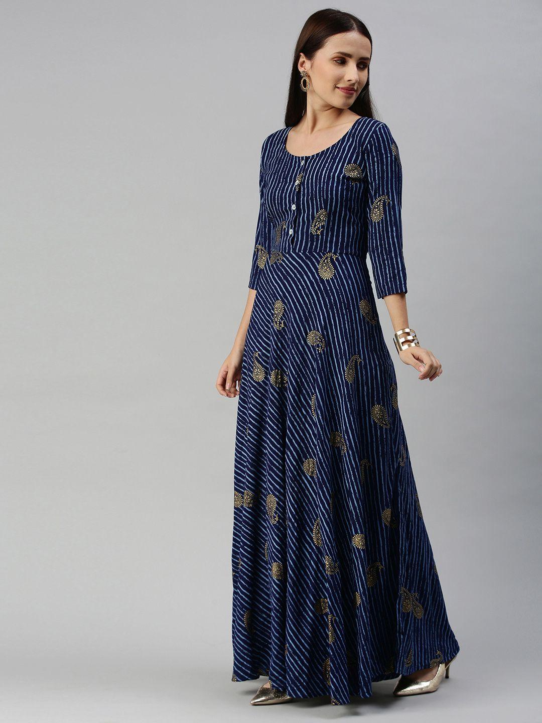 swishchick navy blue ethnic motifs maxi dress