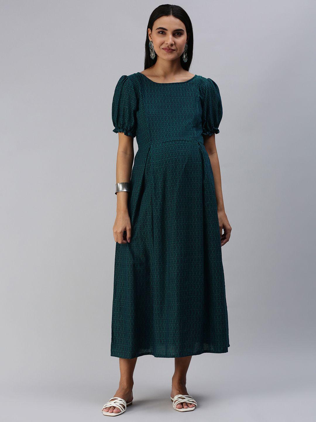 swishchick teal blue & green woven design maternity midi dress