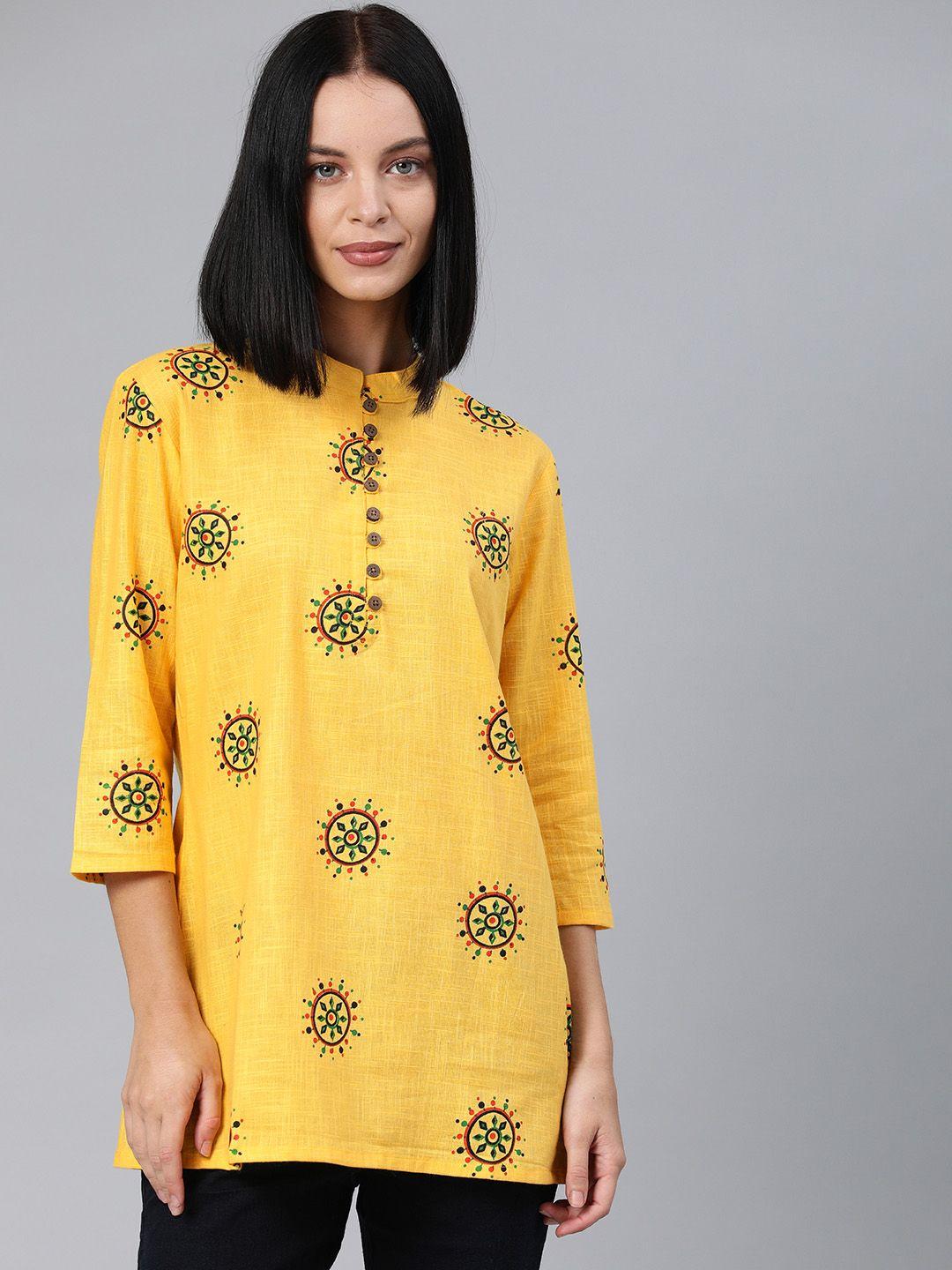 swishchick women's yellow ethnic printed tunic
