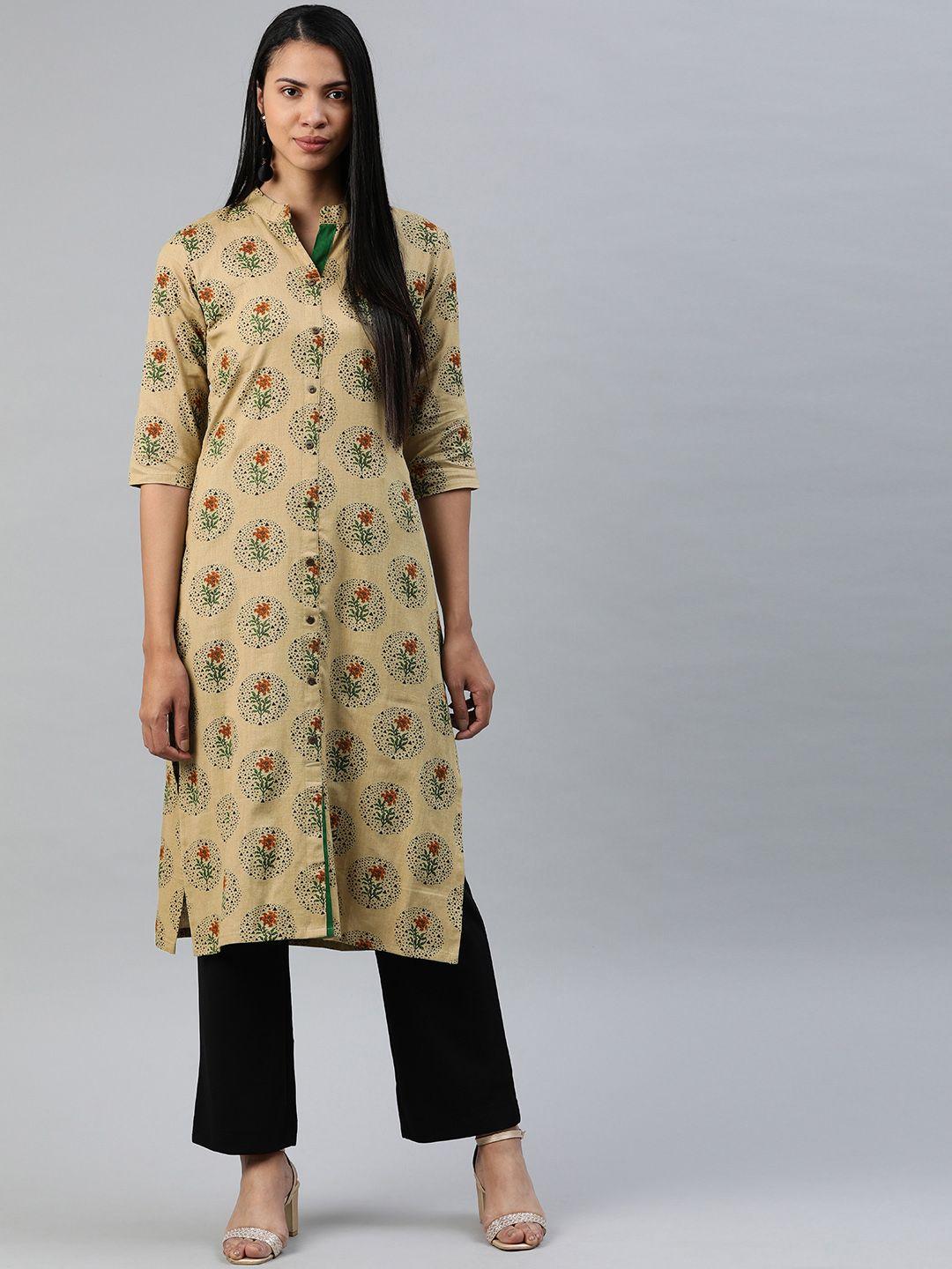 swishchick women beige printed straight kurta