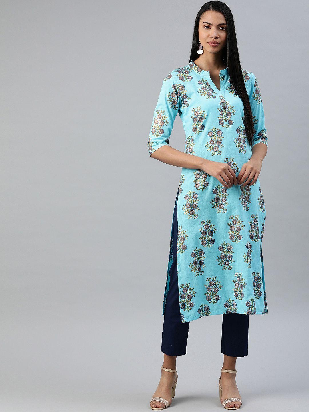 swishchick women blue printed a-line kurta