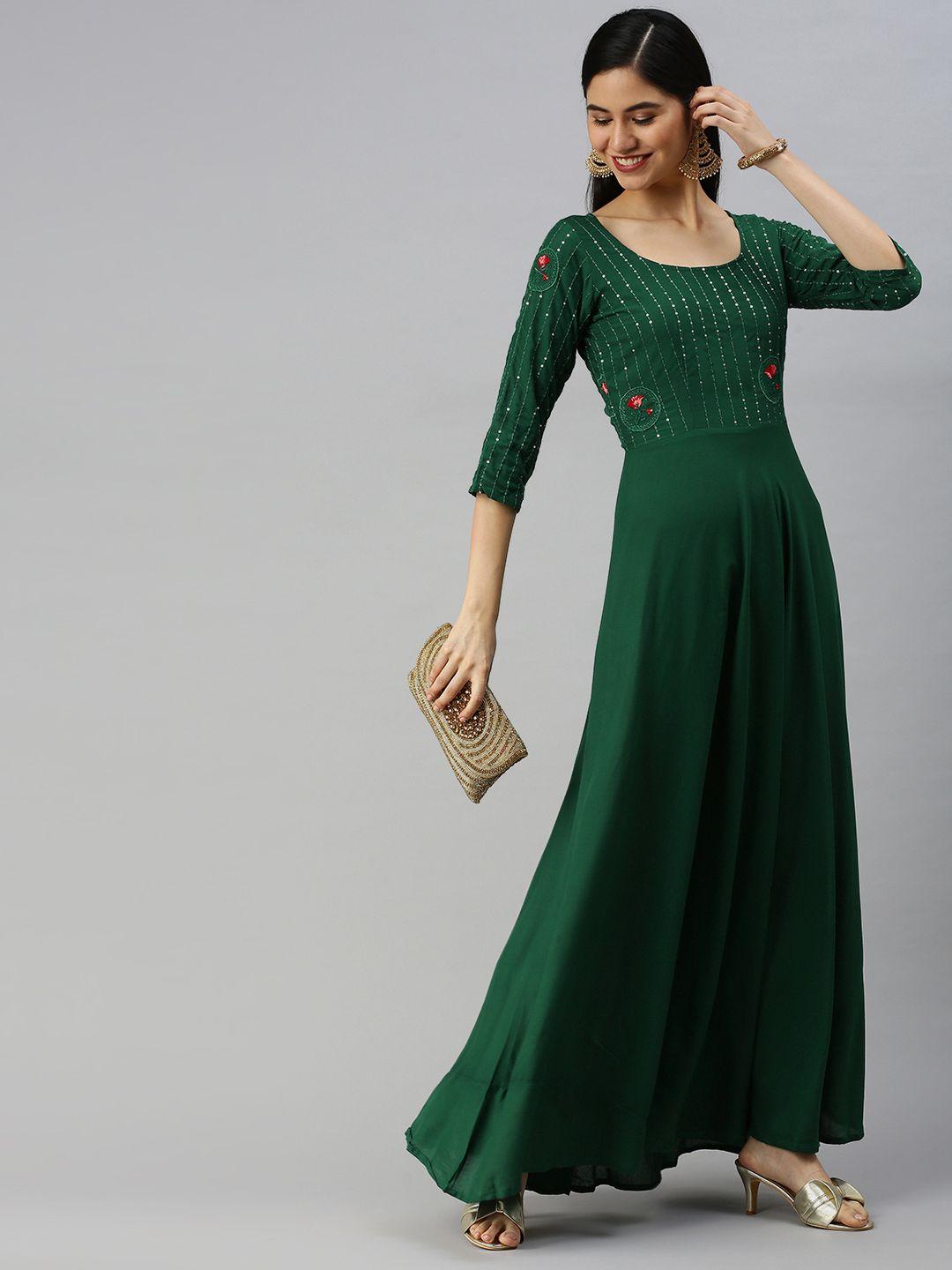 swishchick women green a-line maxi ethnic dress