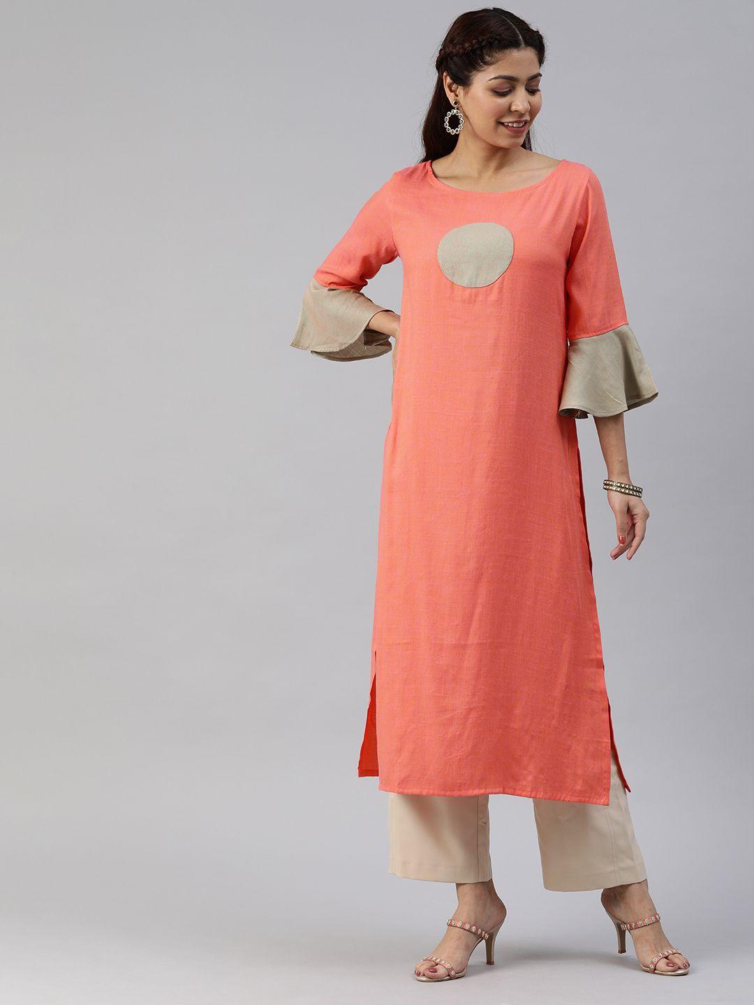 swishchick women peach-coloured solid a-line kurta