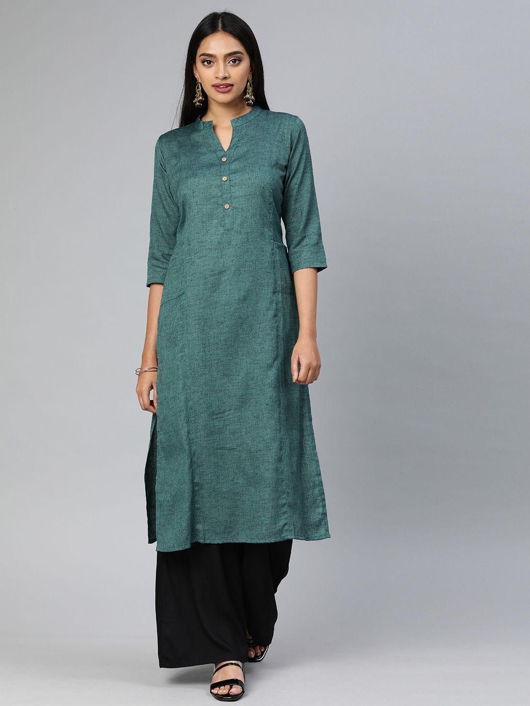 swishchick women teal green solid straight kurta