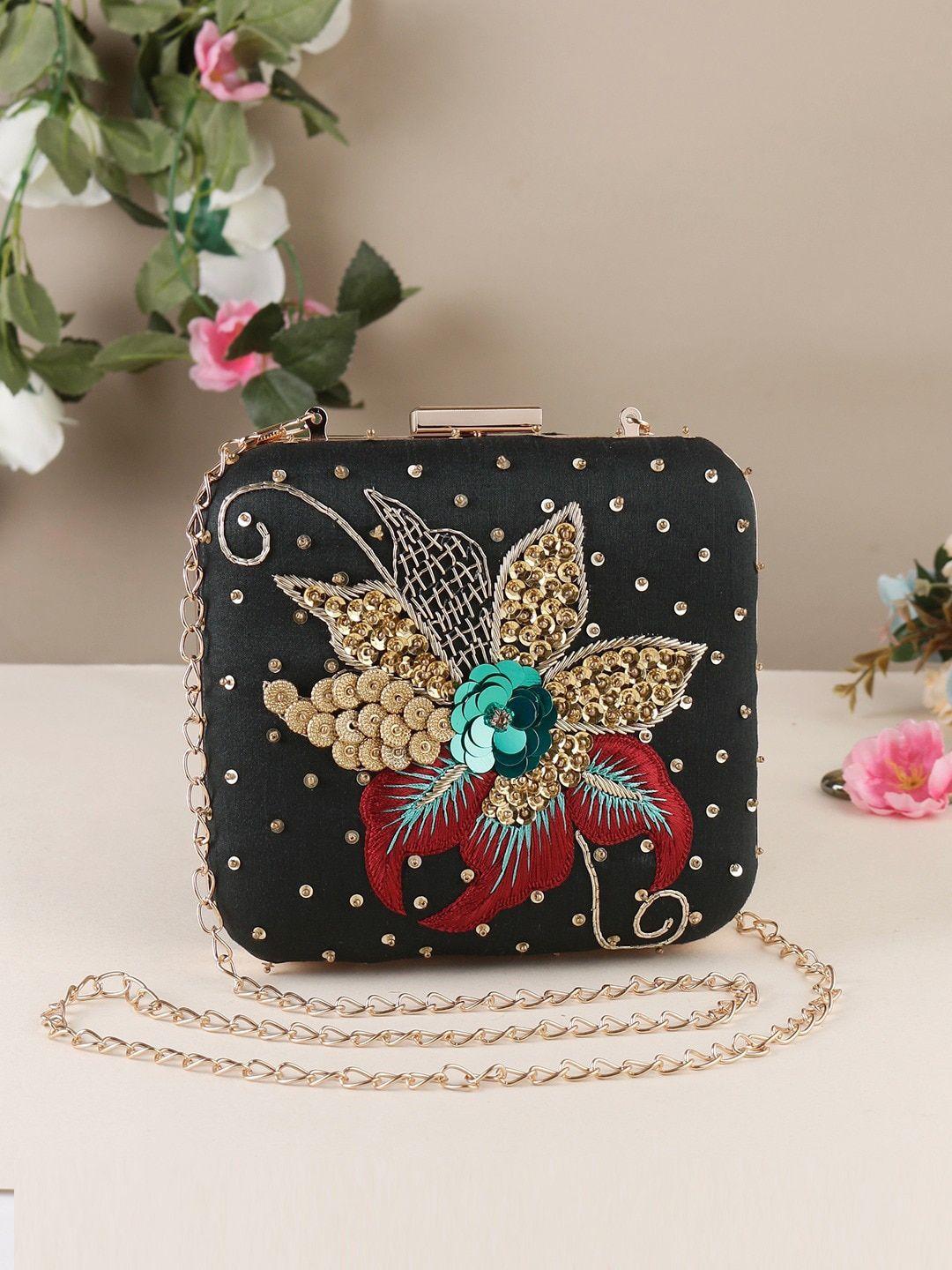 swisni floral embroidered box clutch