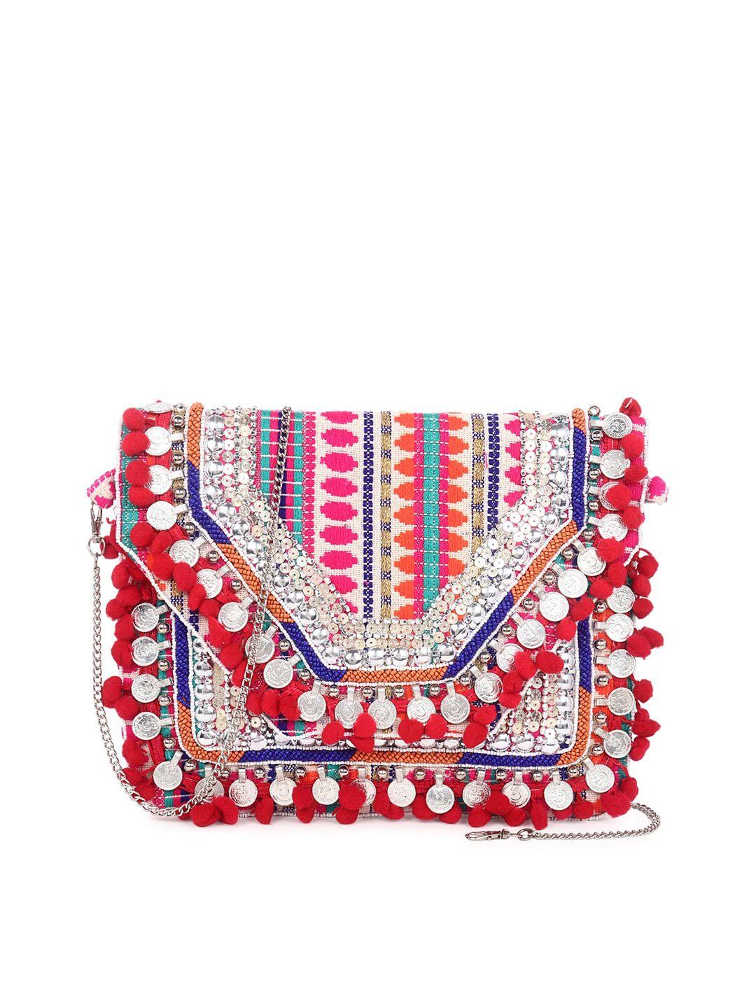 swisni women pink embroidered and embellished clutches