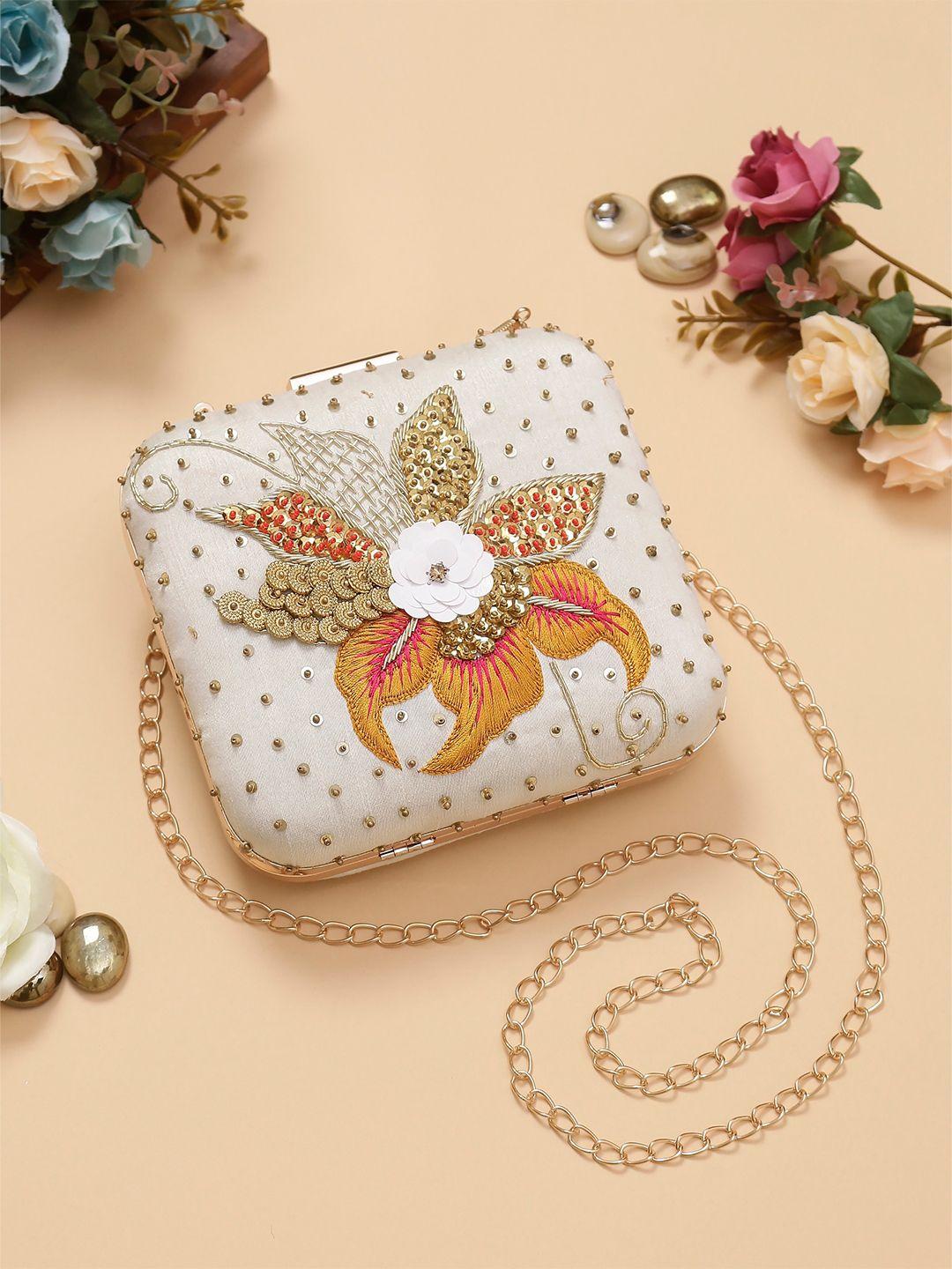 swisni floral embroidered sequined box clutch