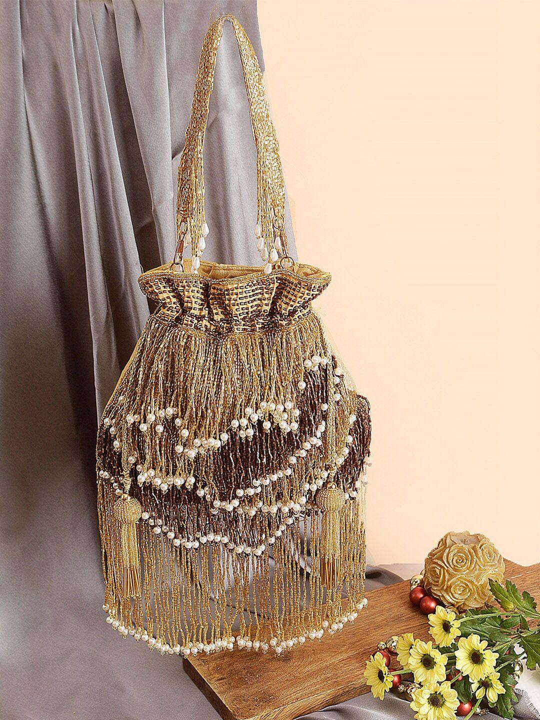 swisni gold-toned & white embellished potli bag