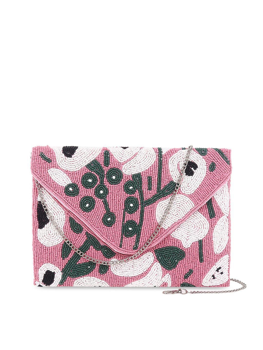 swisni pink & white embellished envelope clutch