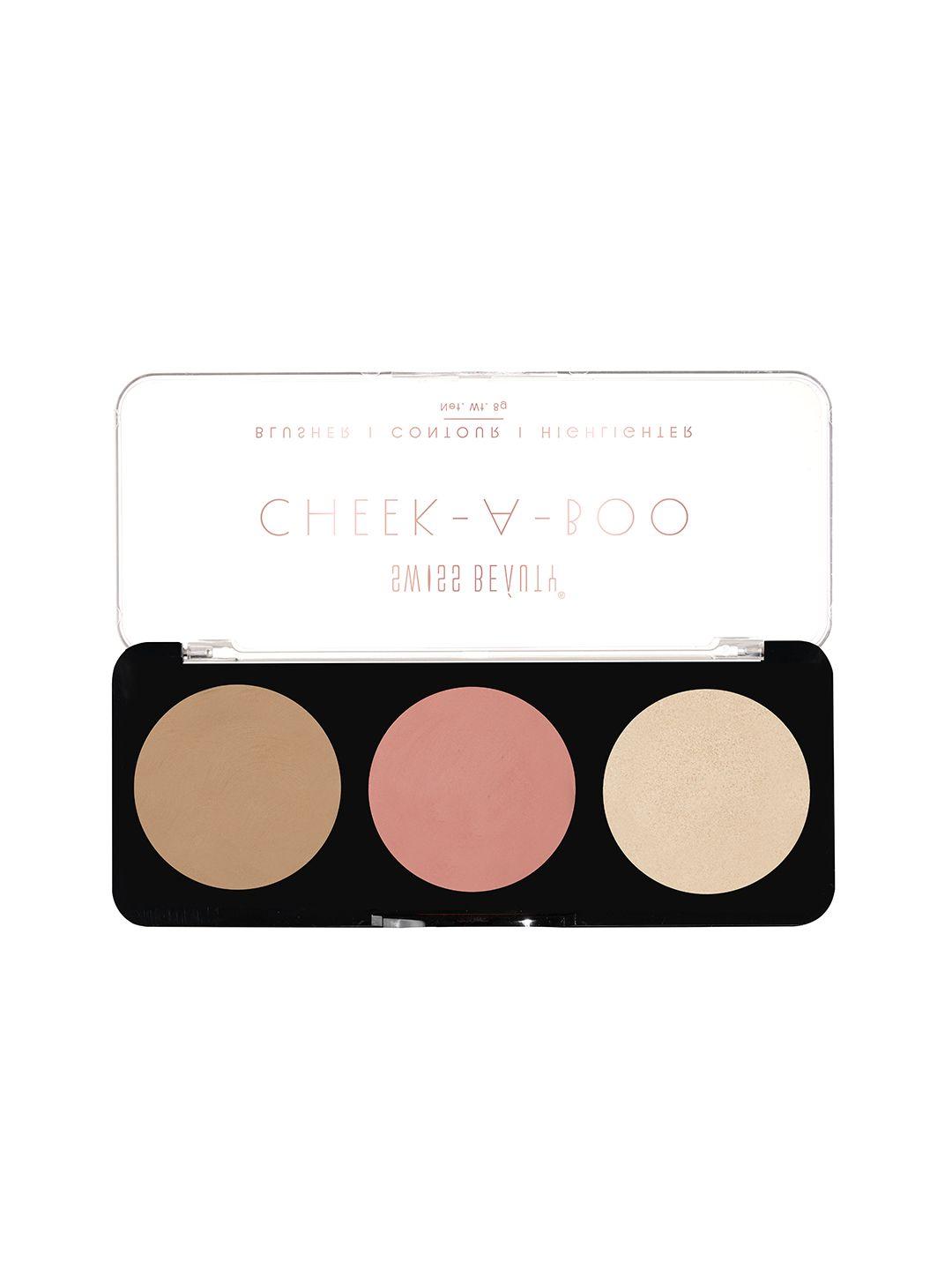 swiss beauty cheek-a-boo 3 in one highlighter contour & blusher face palette 8g - 02
