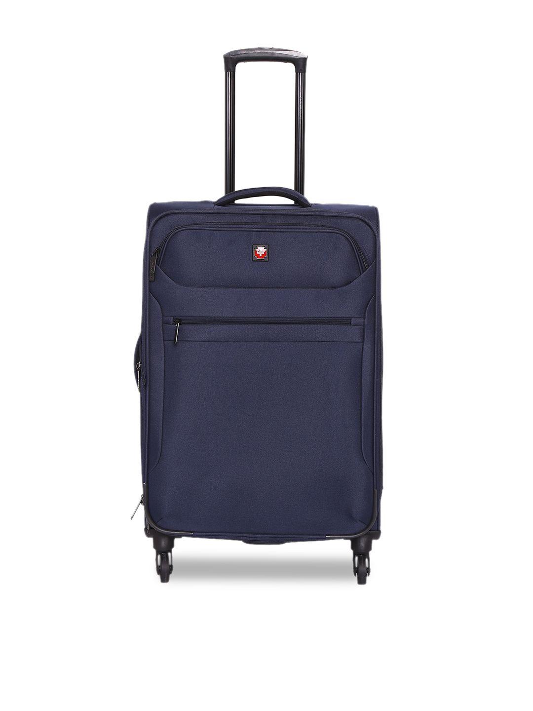 swiss brand navy blue solid hamilton soft-sided cabin trolley bag