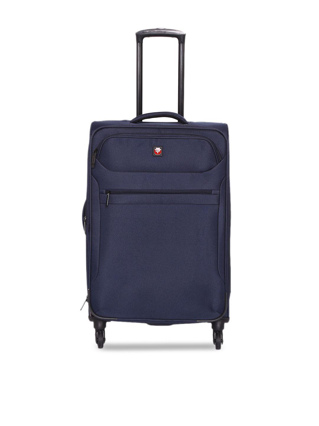 swiss brand navy blue solid hamilton soft-sided medium trolley bag