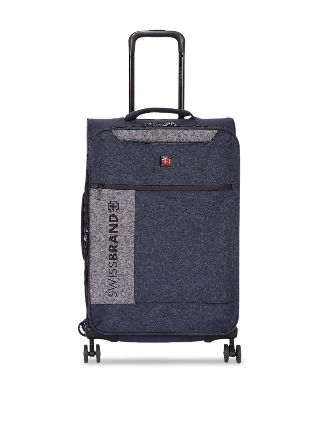 swiss brand navy blue solid utah soft-sided cabin trolley bag