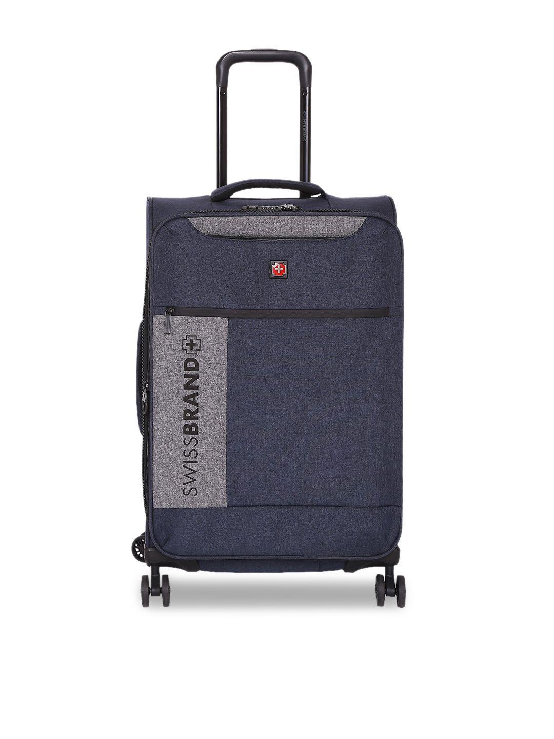 swiss brand navy blue solid utah soft-sided medium trolley bag