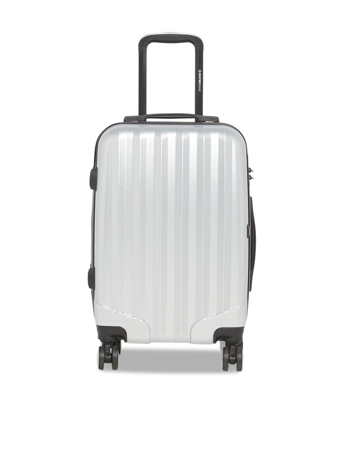 swiss brand silver-toned solid baden 360-degree rotation hard-sided cabin trolley suitcase