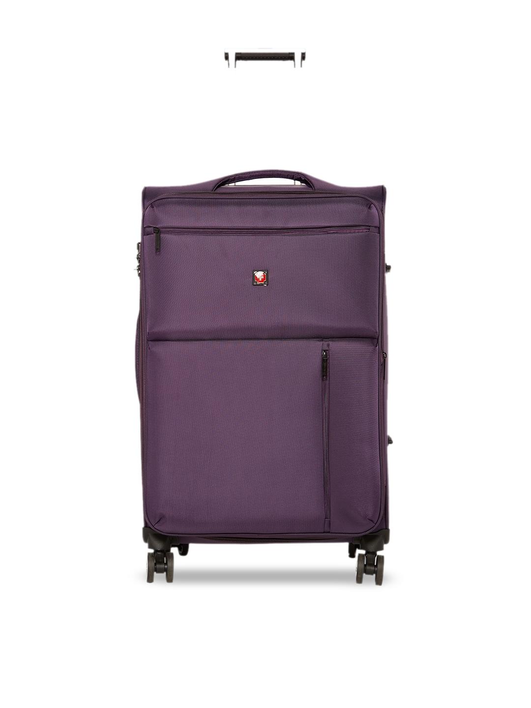 swiss brand unisex purple solid locarno 360-degree rotation soft-sided large trolley suitcase