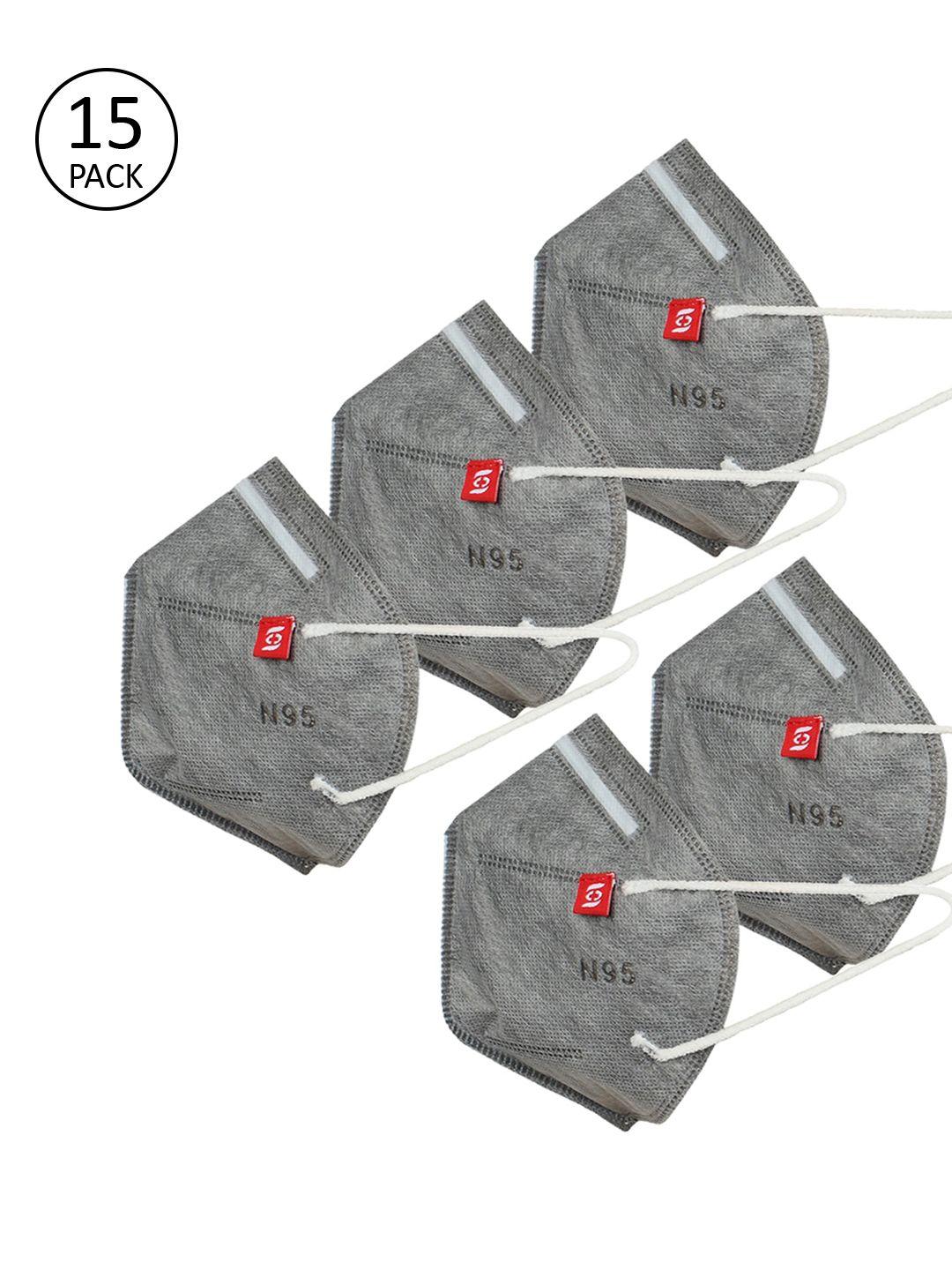 swiss design unisex 15 pcs grey solid 5-ply disposable n95 masks