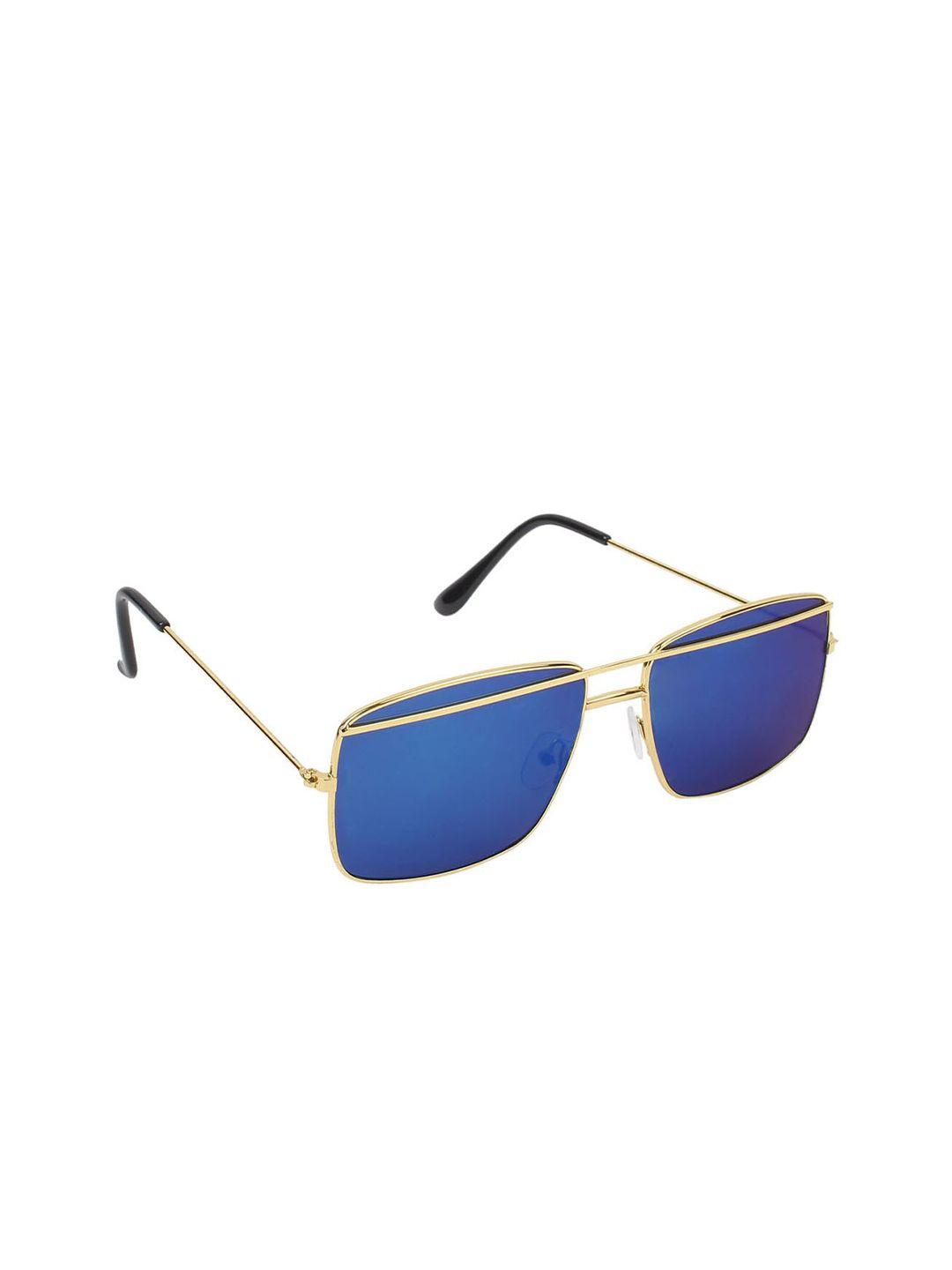 swiss design unisex blue lens & gold-toned browline sunglasses with uv protected lens