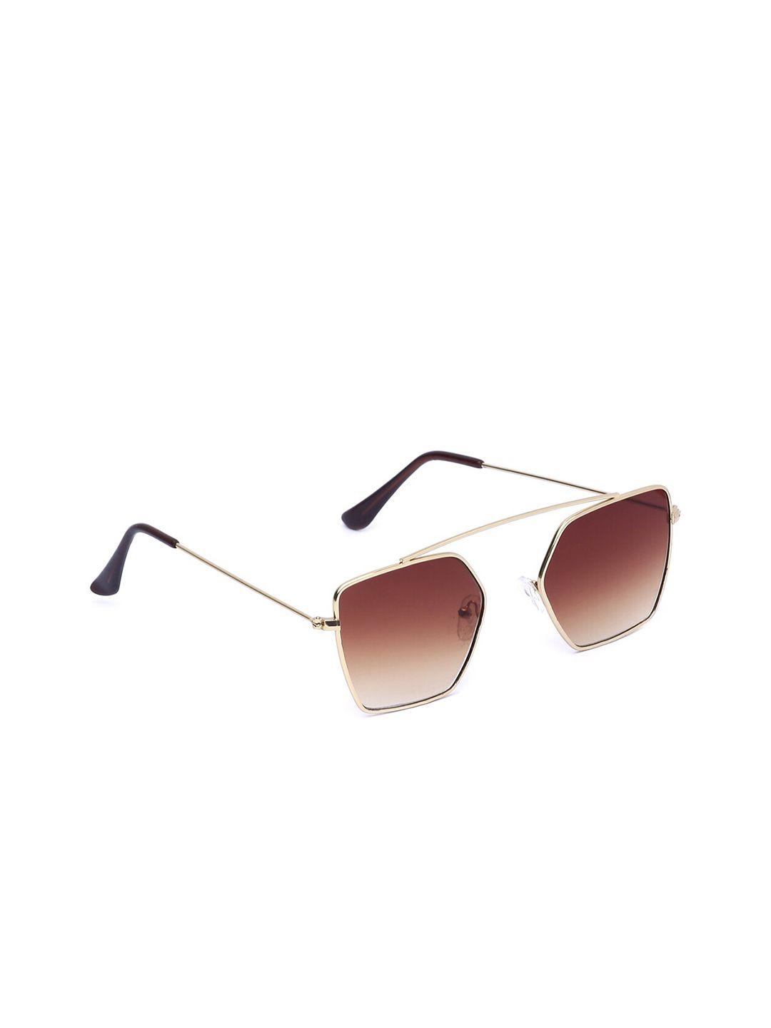 swiss design unisex brown lens & gold-toned browline sunglasses with uv protected lens
