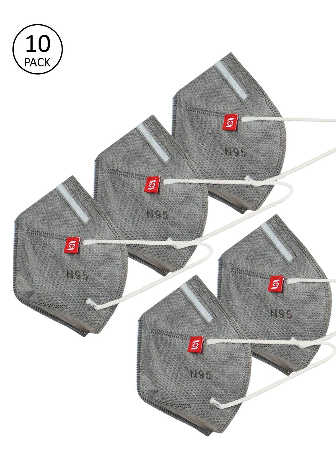 swiss design unisex grey pack of 10 5ply anti-pollution n95 masks