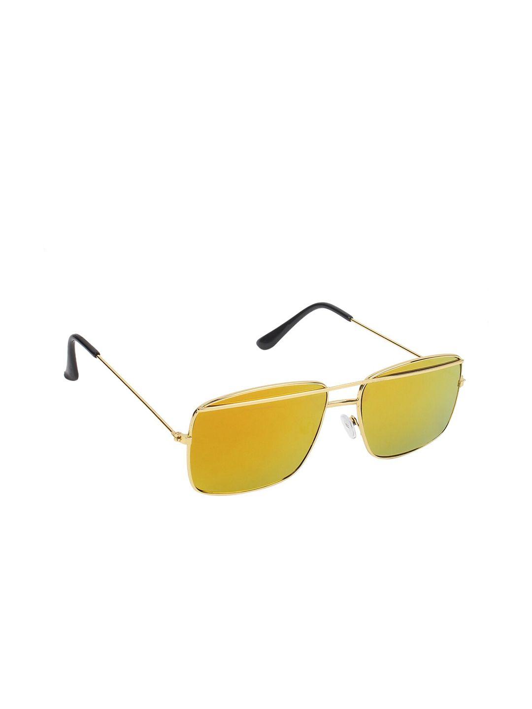 swiss design unisex mirrored lens & gold-toned rectangle sunglasses with uv protected lens