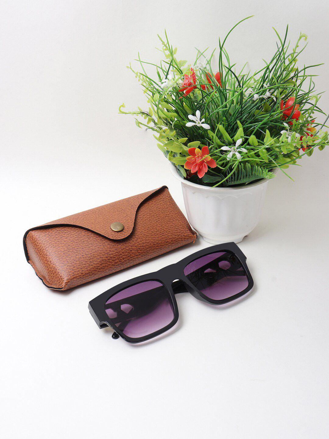 swiss design unisex purple lens & black wayfarer sunglasses with uv protected lens