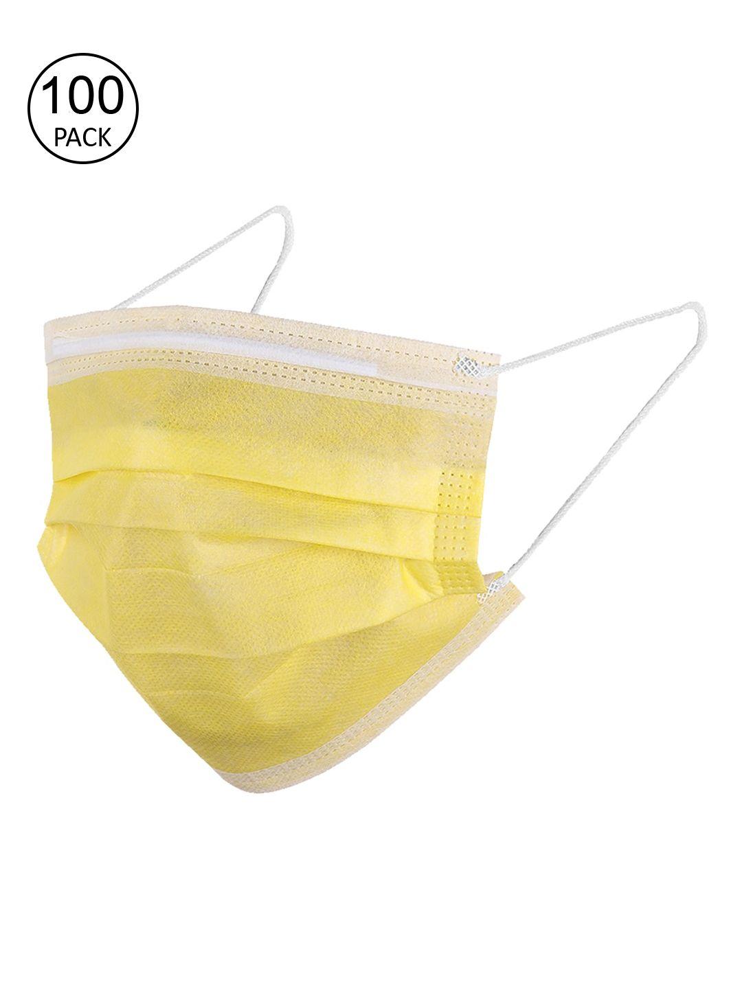 swiss design unisex yellow pack of 100 3 ply mask with nose pin