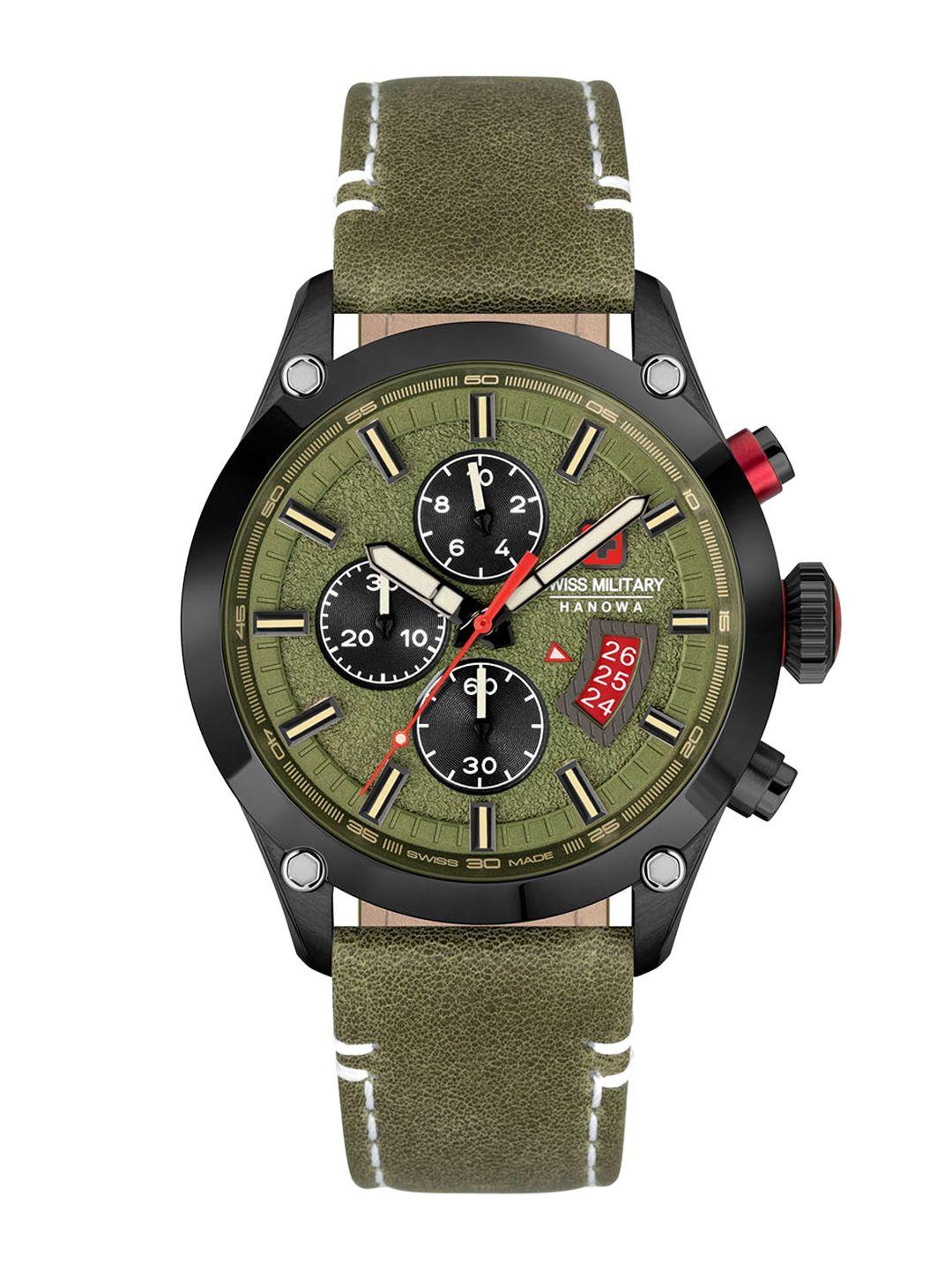 swiss military hanowa men leather straps analogue chronograph watch smwgc2101430