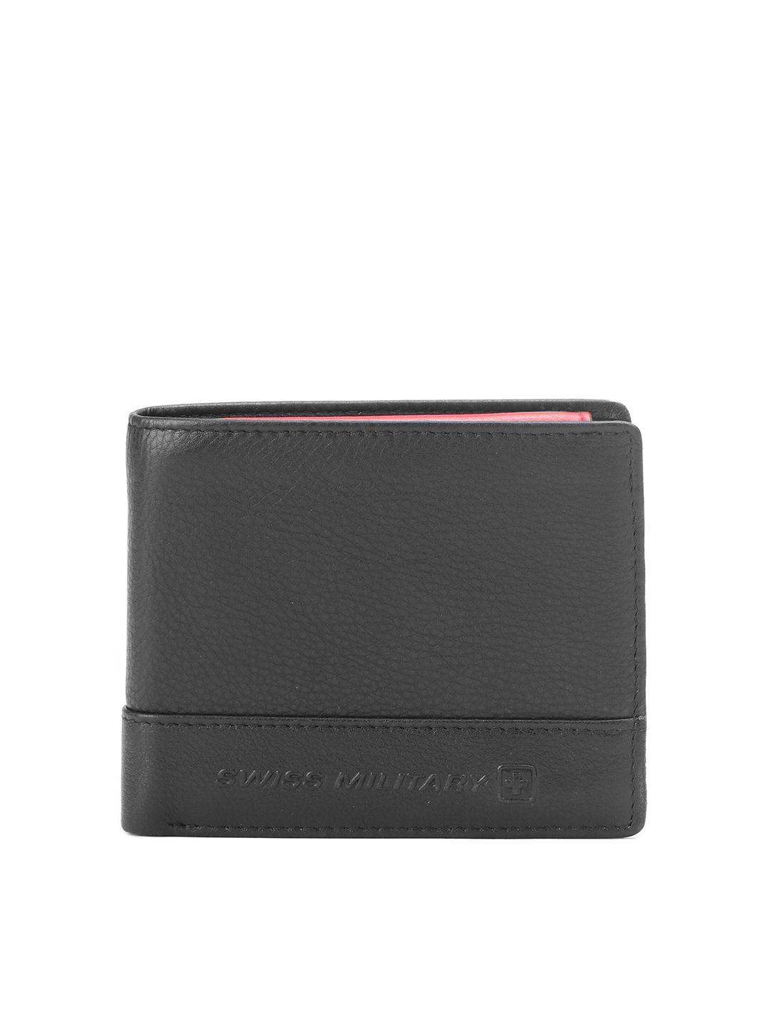 swiss military men black & red leather two fold wallet