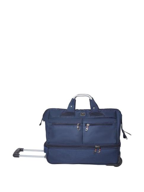 swiss military navy blue polyester solid duffle trolley bag