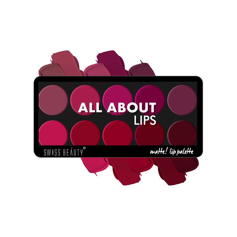 swiss beauty all about lip palette with 10 creamy and matte pigmented
