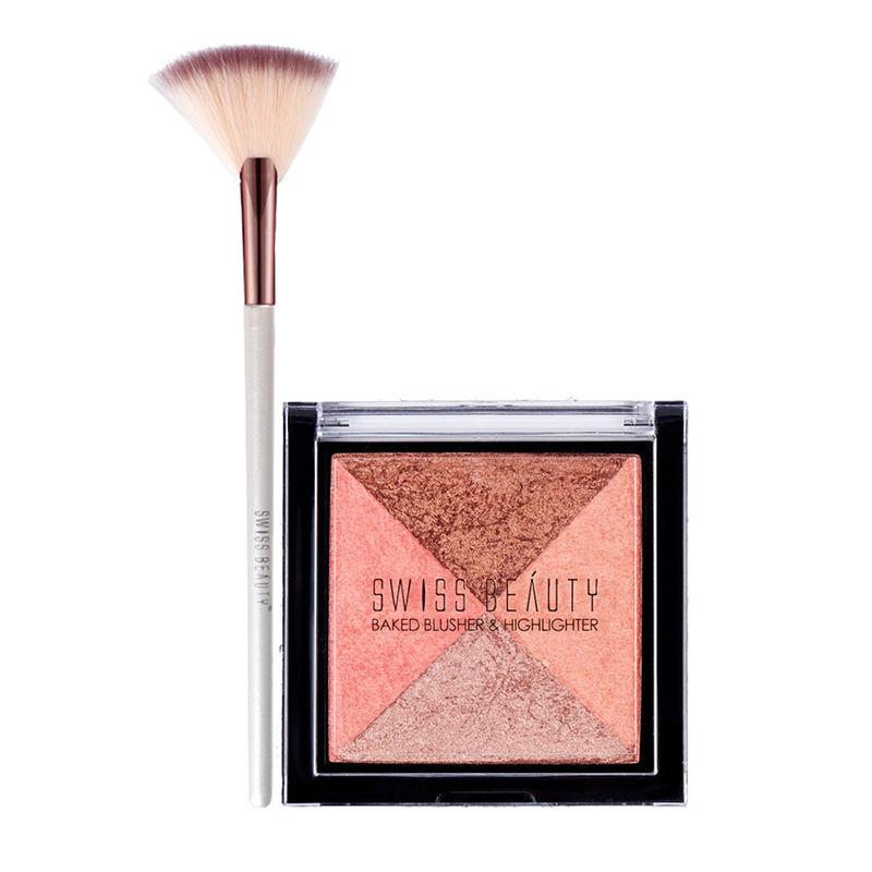 swiss beauty baked blusher and fan brush - combo