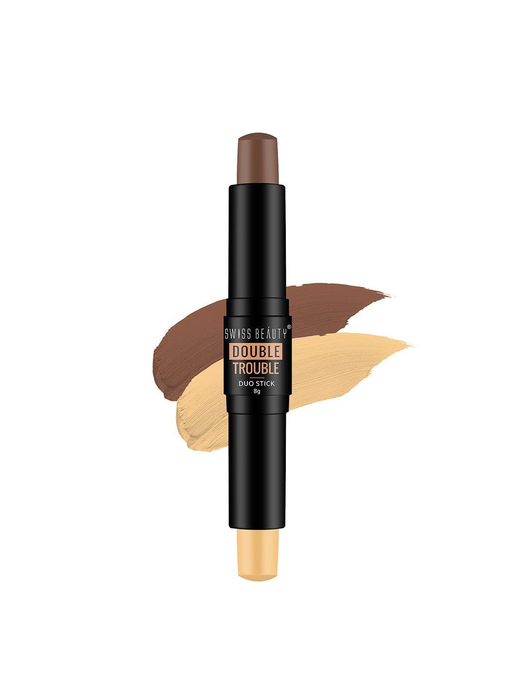 swiss beauty double trouble contour & highlighter duo stick - caramel focus