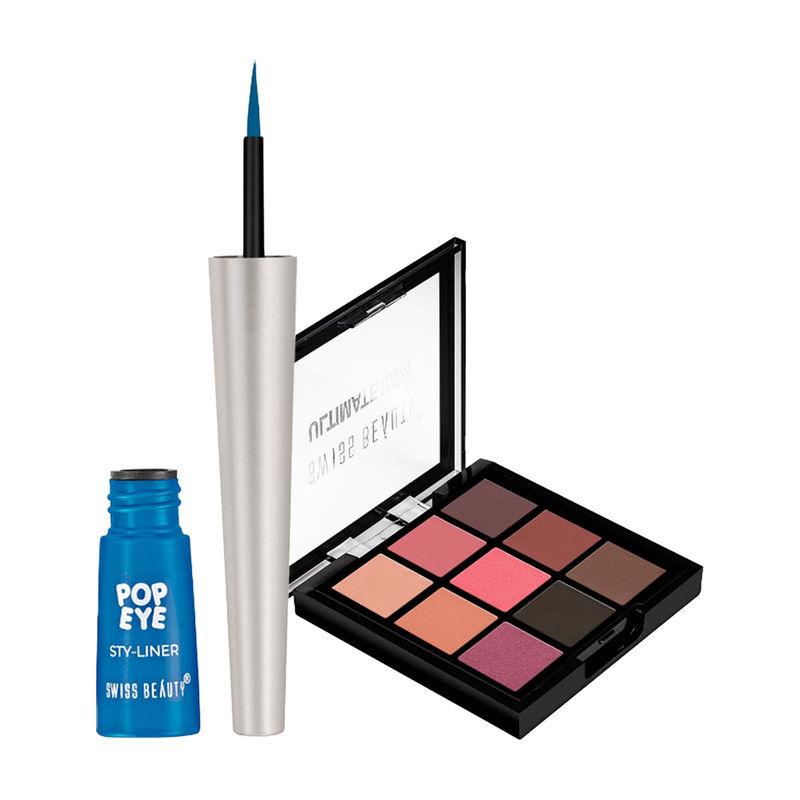 swiss beauty eye makeup kit - ultimate eyeshadow palette + pop eye sty-liner