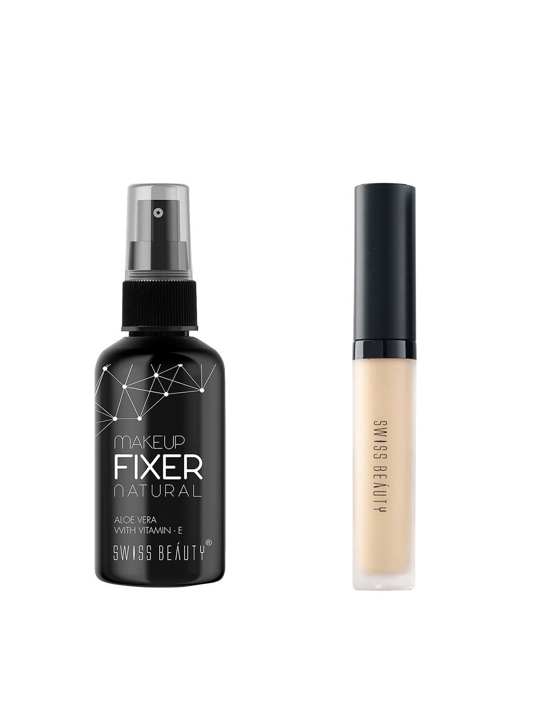 swiss beauty liquid concealer 5.6g - sand sable 02 & makeup fixer natural spray 50ml