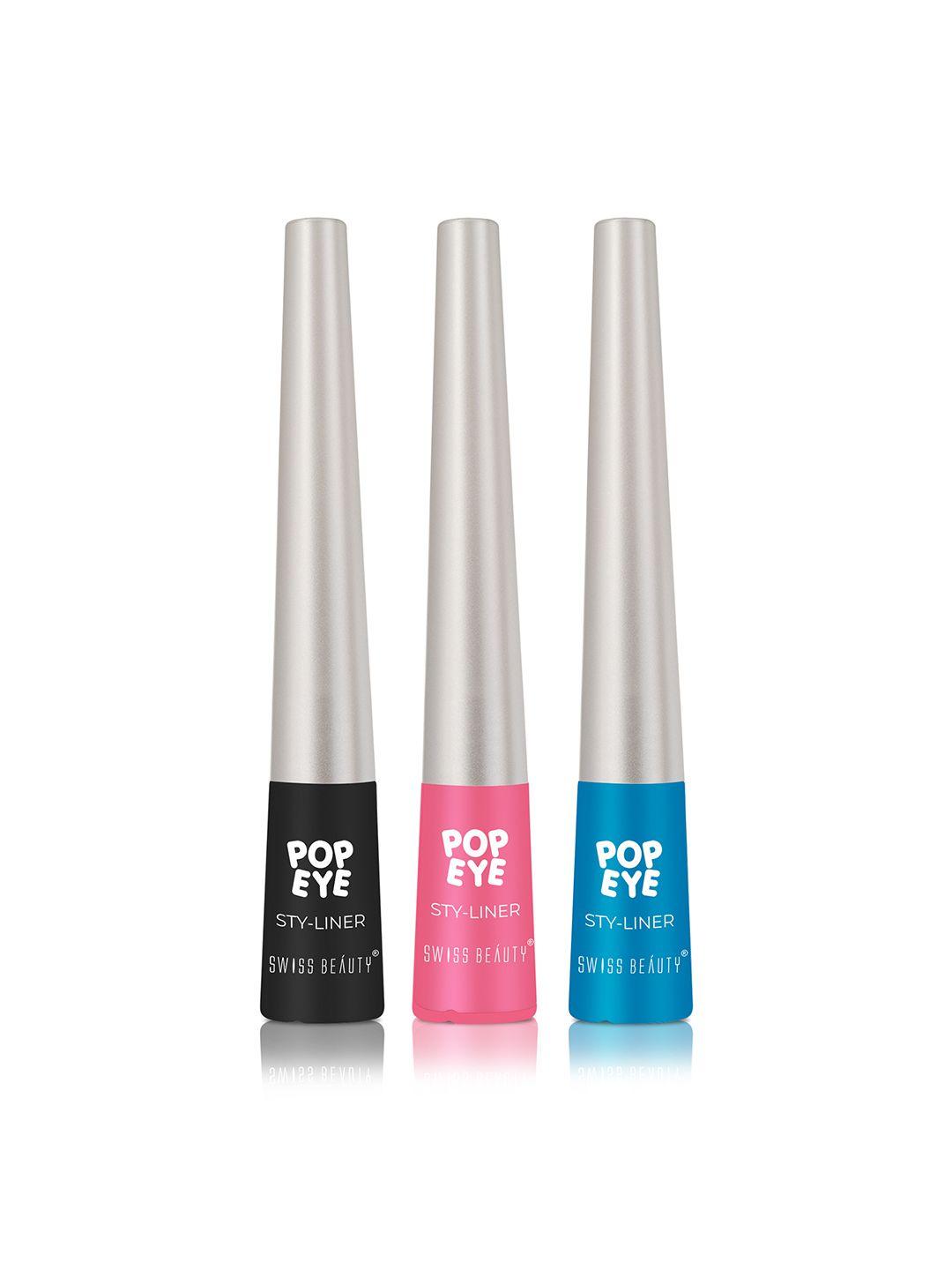 swiss beauty set of 3 pop eye sty-liner eye popping eyeliner - 3ml each