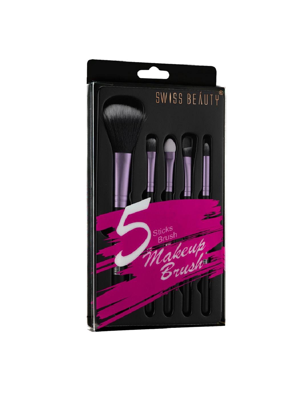 swiss beauty set of 5 makeup brushes - purple