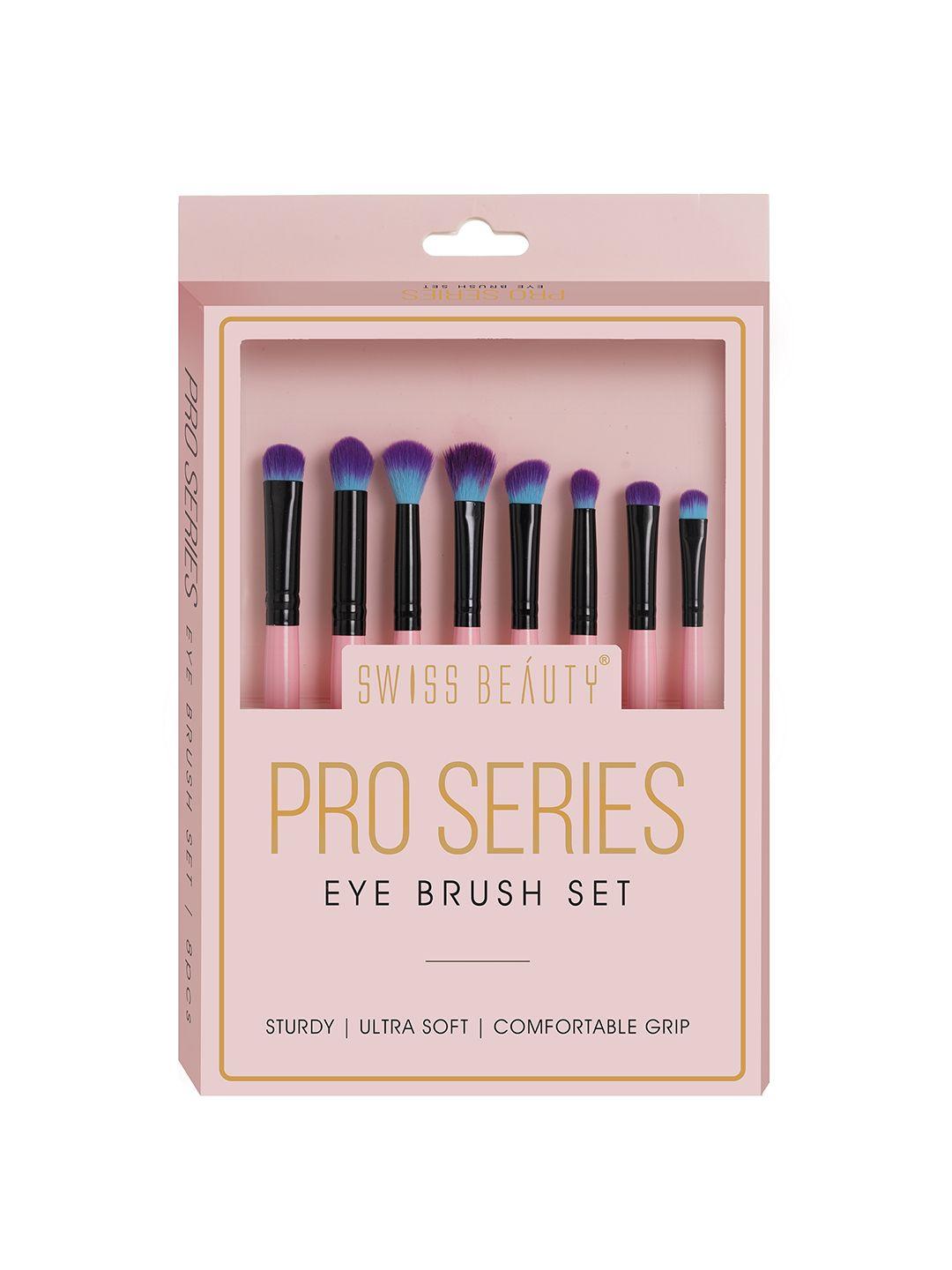 swiss beauty set of 8 pro series eye brushes - pink