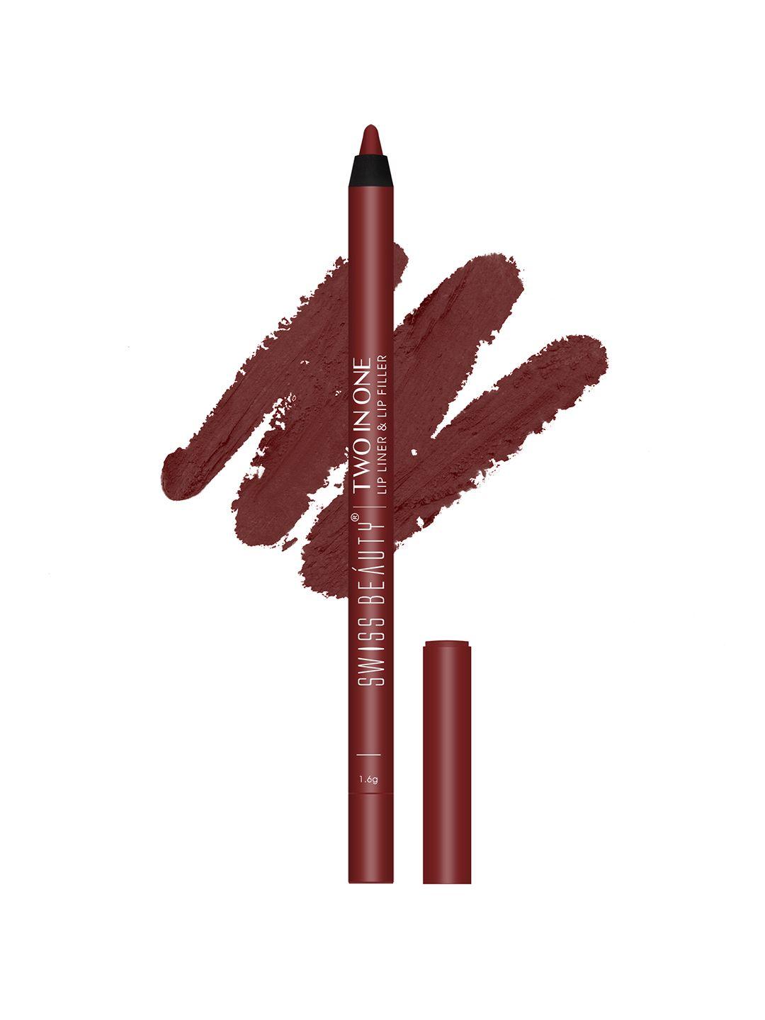 swiss beauty two in one smudge-proof waterproof lip liner & lip filler 1.6g - spicy rose